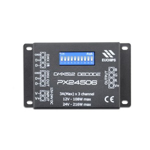 3A*3ch 108~216W 12-24VDC Connector DIP Switch Constant Voltage DMX Decoder PX24506