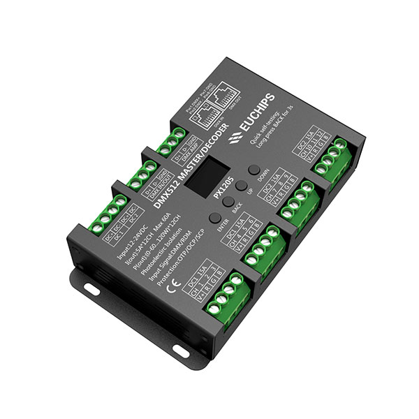 12-24VDC 5A*12ch DMX512 Decoder PX1205-OLED